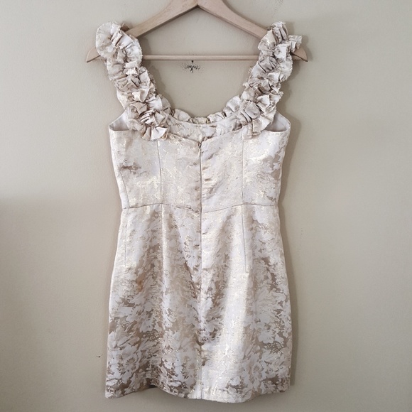 London Times // Gold Shimmer Off Shoulder Mini - Picture 3 of 7